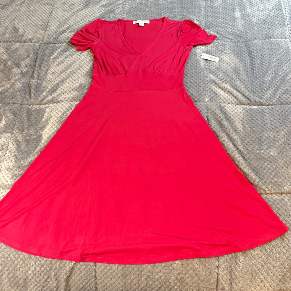 Amazon Essentials Women's Raspberry Red V-Neck Fit & Flare Dress XS NWT